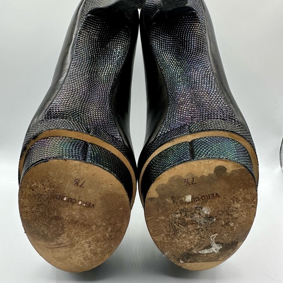 Brian Atwood Black Leather w/ Iridescent Platform Stiletto Pumps - Picture 7 of 8